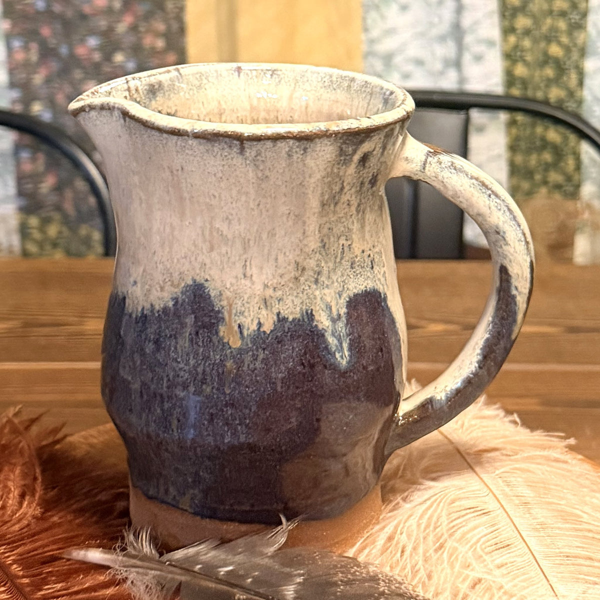 Cream and Blue Small Pitcher, handmade by Psalm 91 Pottery