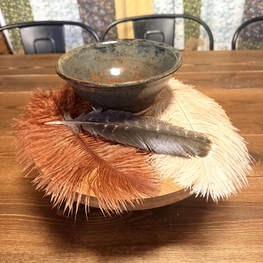 Green Cereal Bowl with Orange Flecks, handmade by Psalm 91 Pottery