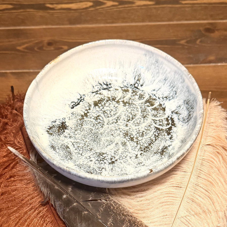 White and Green Speckled Cereal Bowl, handmade by Psalm 91 Pottery