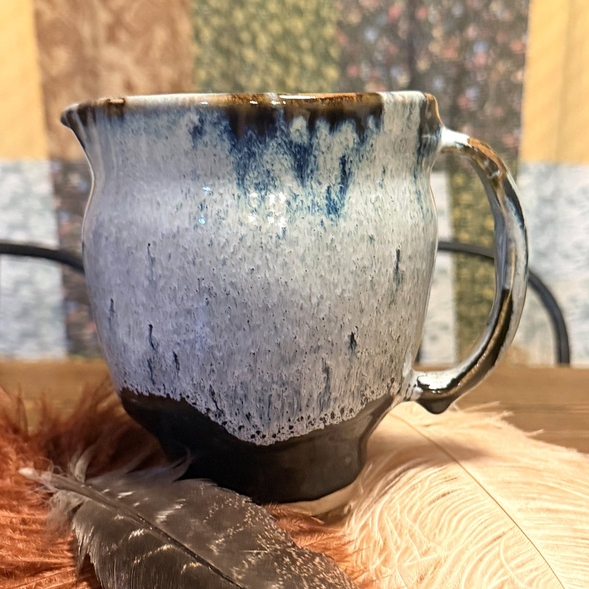White, Brown and Licorice Drip Pitcher, handmade by Psalm 91 Pottery