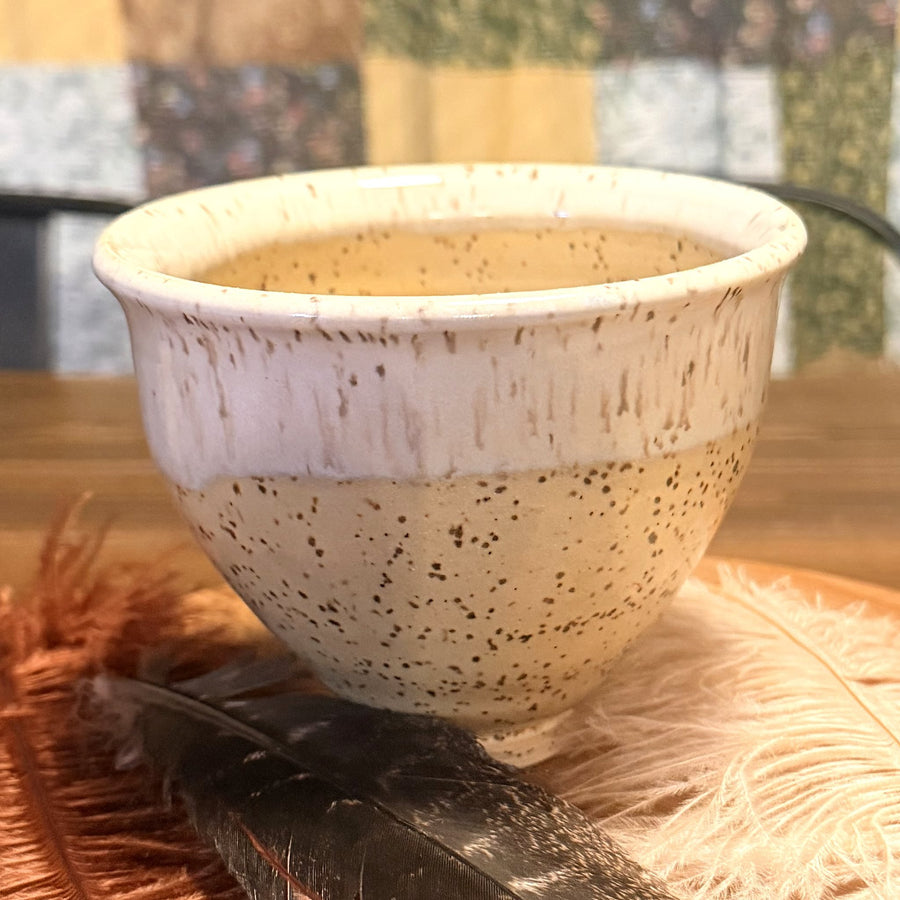 Yellow and Cream Speckled Ice Cream Bowl, handmade by Psalm 91 Pottery